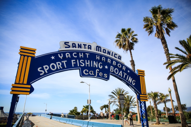 The entrance to the Santa Monica Pier, Santa Monica, California, March 7, 2017.